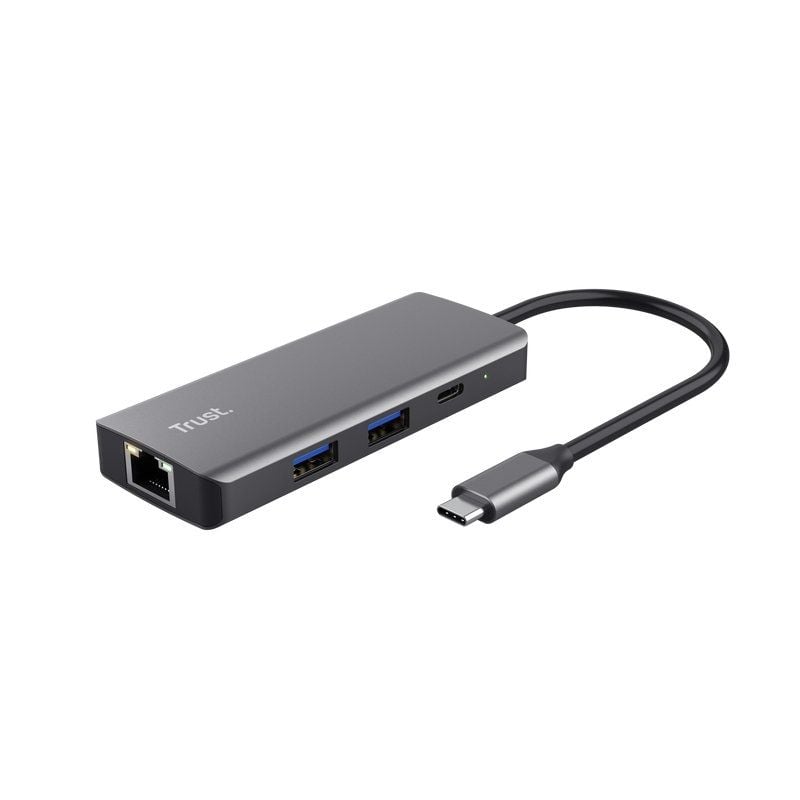 Base de Ligação USB Tipo C Trust Dalyx / 2xusb / 2xusb Tipo C / 1xhdmi 4K / 1xrj45 / Cinzento