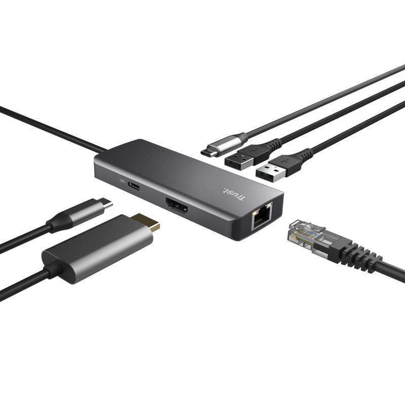 Base de Ligação USB Tipo C Trust Dalyx / 2xusb / 2xusb Tipo C / 1xhdmi 4K / 1xrj45 / Cinzento
