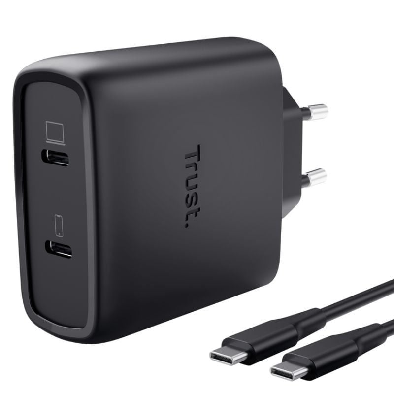Carregador de Parede Gan Trust Maxo 65W 25525 Gan / 2xusb Tipo C / Inclui Cabo USB Tipo C / 65W