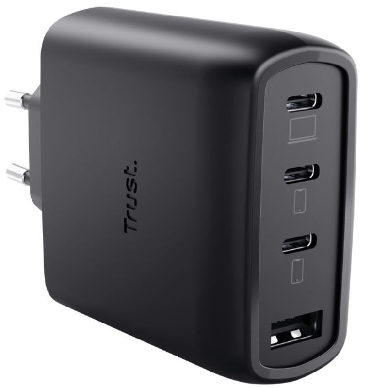 Carregador de Parede Gan Trust Maxo 65W 26067 Gan / 3xusb Tipo C / 1xusb / Inclui Cabo USB Tipo C /…