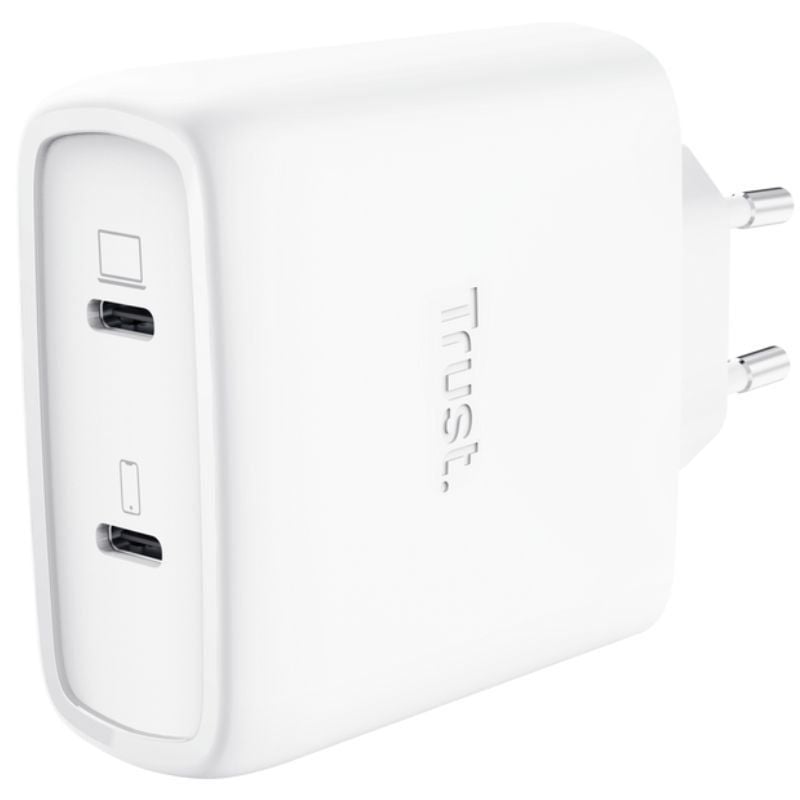 Carregador de Parede Gan Trust Maxo 65W 25526 Gan / 2xusb Tipo C / Inclui Cabo USB Tipo C / 65W