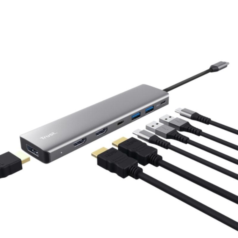 Docking USB Type-c Trust Dalyx / 2xusb / 2xhdmi 4K / 1xdisplayport / 1xusb Type-c PD / Cinzento