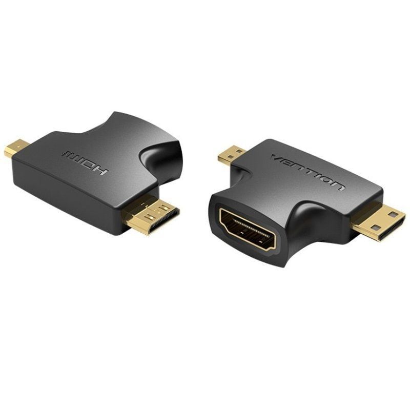 Adaptador HDMI 2 em 1 Vention AGFB0 / Adaptador HDMI Fêmea - Micro HDMI Macho - Mini HDMI Macho