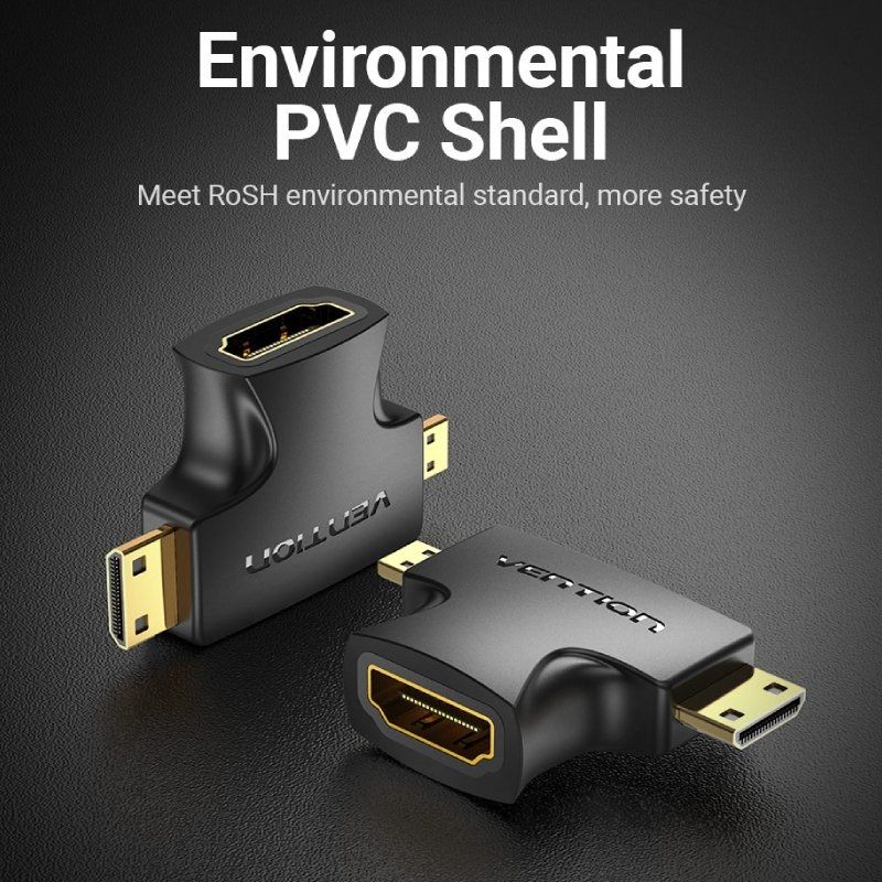 Adaptador HDMI 2 em 1 Vention AGFB0 / Adaptador HDMI Fêmea - Micro HDMI Macho - Mini HDMI Macho
