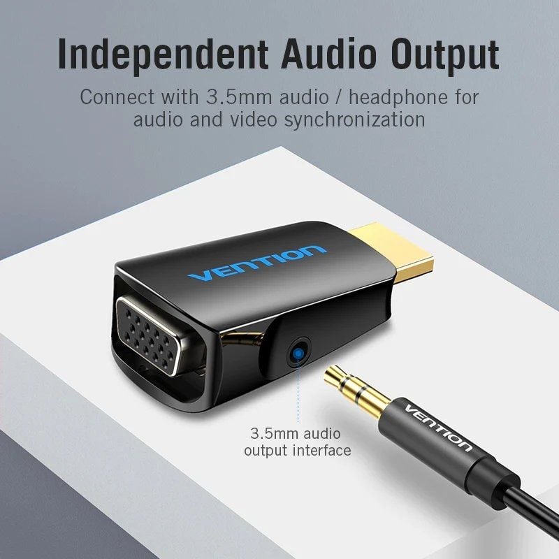 Adaptador Conversor Vention AIDB0 / HDMI Macho para VGA Fêmea / Tomada de Áudio 3,5 Mm