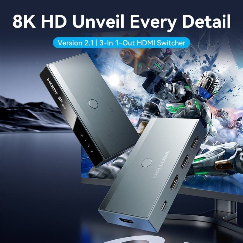 Vention AKRH0 HDMI Fêmea / 3x HDMI Fêmea / 1x USB Type-c DP 8K HDMI 2.1 Switch Vention AKRH0 HDMI F…