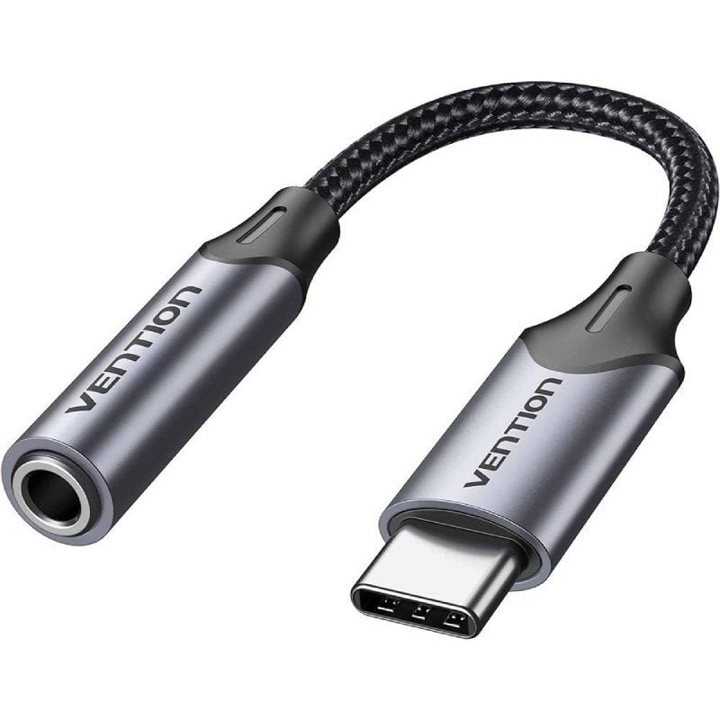 Adaptador Áudio Vention BGMHA / Jack 3.5 Fêmea - USB Type-c Macho / 10cm / Cinzento