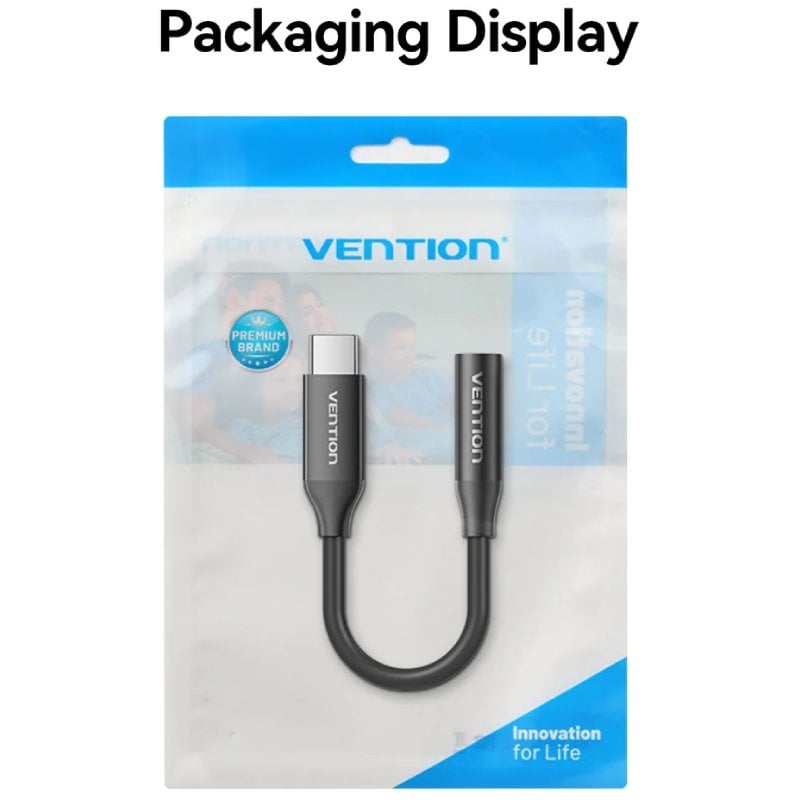 Adaptador de Áudio Vention BIIBA / Jack 3.5 Fêmea - USB Type-c Macho / 10cm / Preto