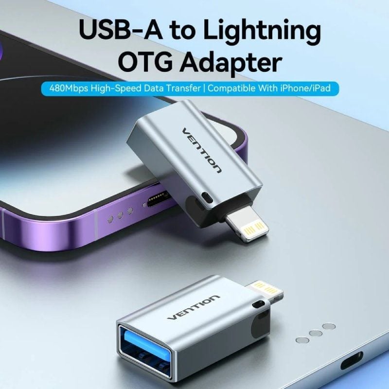 Adaptador USB OTG Vention CUCH0 / Fêmea USB - Macho Lightning / Azul