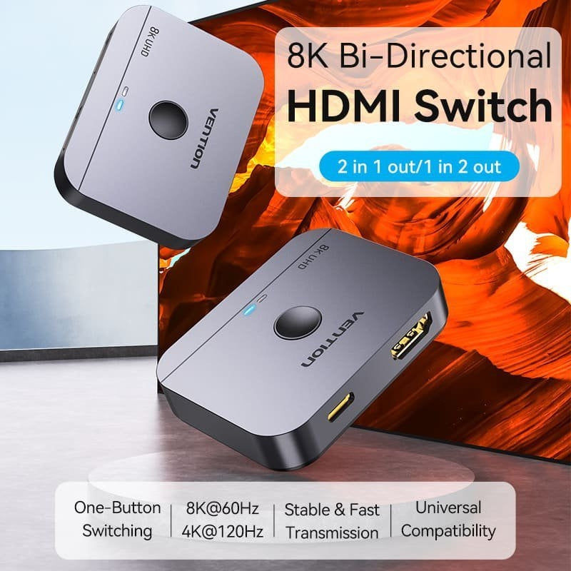 Vention AKPB0 HDMI Fêmea / Usb-c Fêmea - 2x HDMI Fêmea 8K HDMI 2.1 Comutador Bidirecional Vention A…