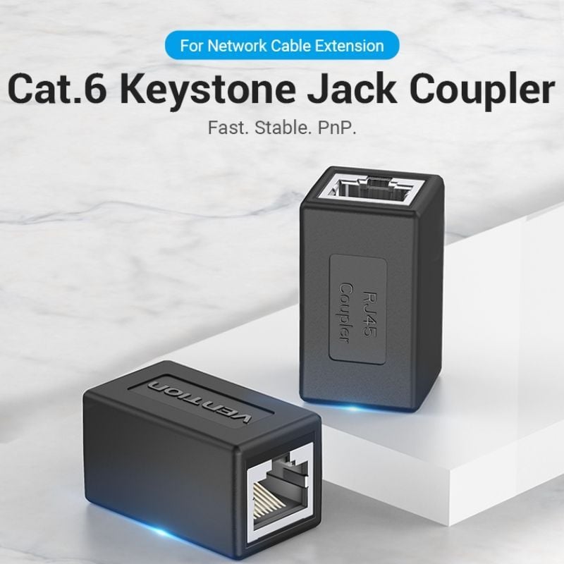 Adaptador de Conetor RJ45 Vention IPVB0 / Cat.6 FTP / RJ45 Fêmea - RJ45 Fêmea / Preto