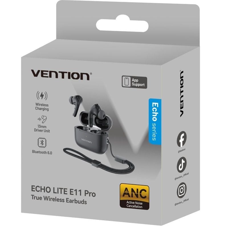 Auricular Bluetooth Vention Echo Lite E11 Pro com Estojo de Carregamento / Preto