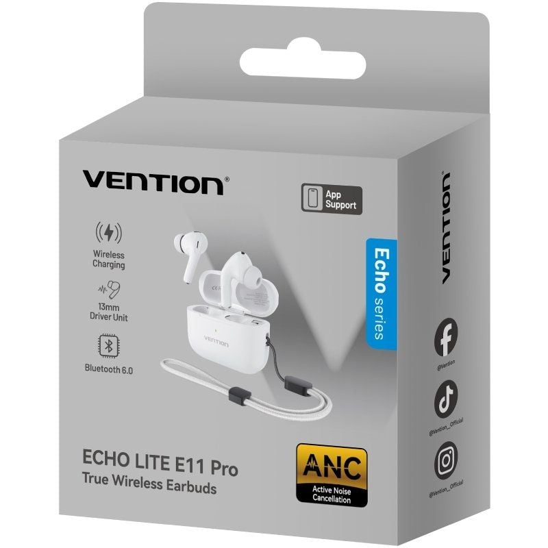 Auricular Bluetooth Vention Echo Lite E11 Pro com Estojo de Carregamento / Branco