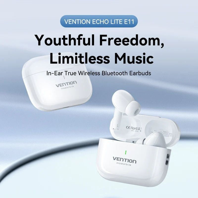 Auscultadores Bluetooth Vention Echo Lite E11 com Estojo de Carregamento / Autonomia 6h / Branco