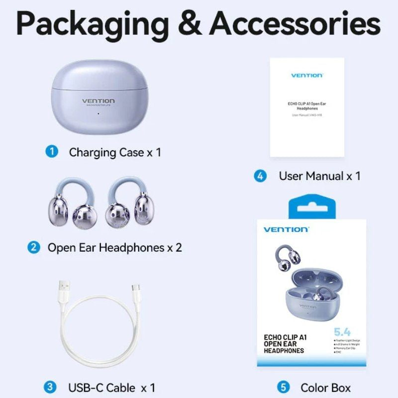 Vention Open Ear Bluetooth Sports Headphones Openbeat Echo Clip A1 NBWW0 com Estojo de Carregamento…