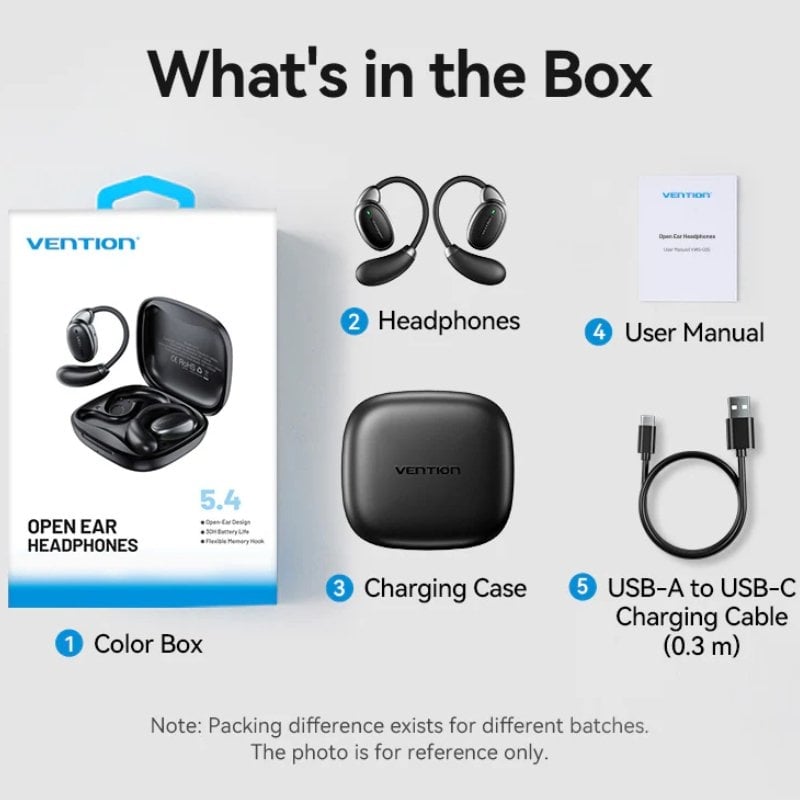 Auscultadores Vention Open Ear Bluetooth 013 com Estojo de Carregamento / Autonomia 8h / Preto