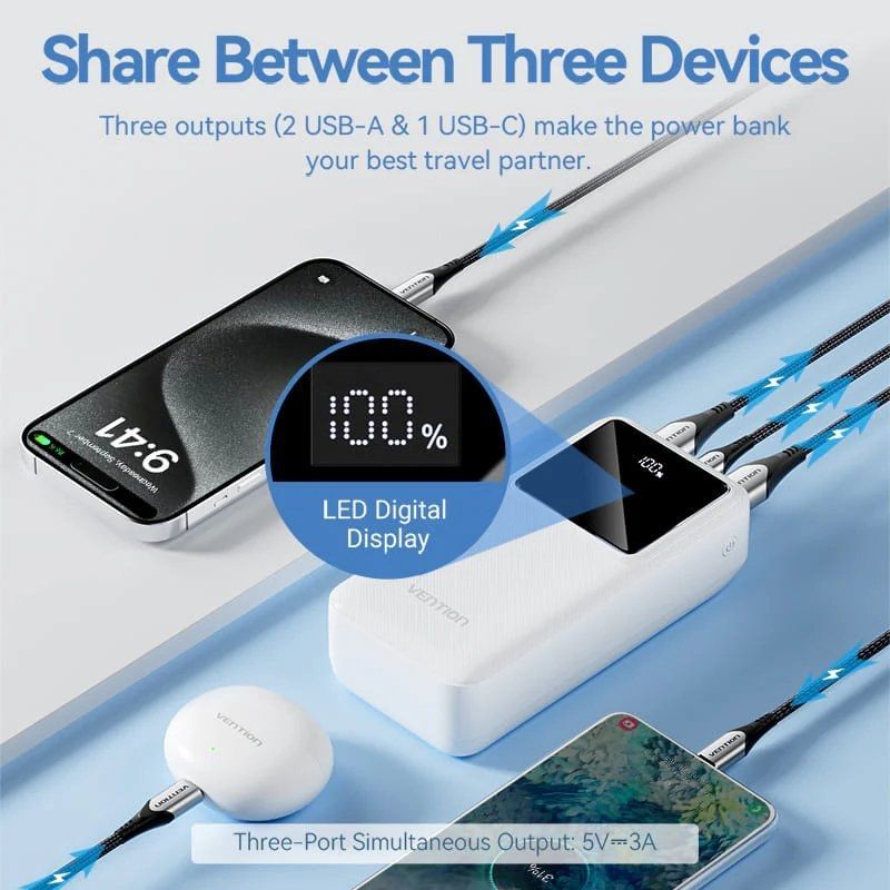 Powerbank 30000mah Vention FHMW0 / 22.5w / Branco