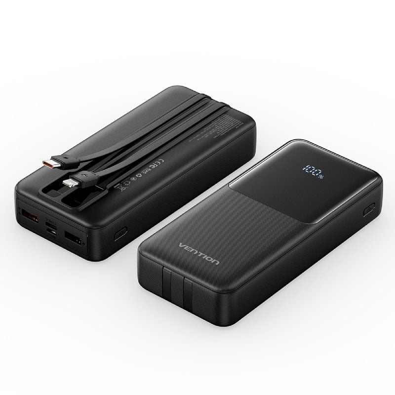 Powerbank 20000mah Vention FHPB0 / 22.5w / Preto / Inclui Cabo USB Tipo-c e Lightning