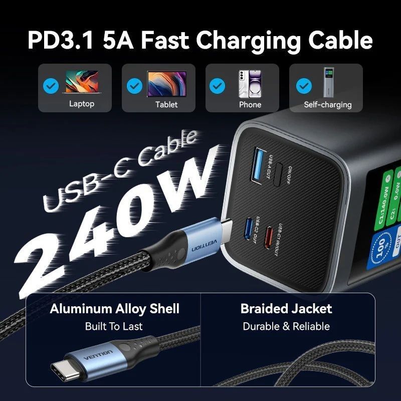 Powerbank 27000mah Vention FKEH0 / 140W / Cinzento