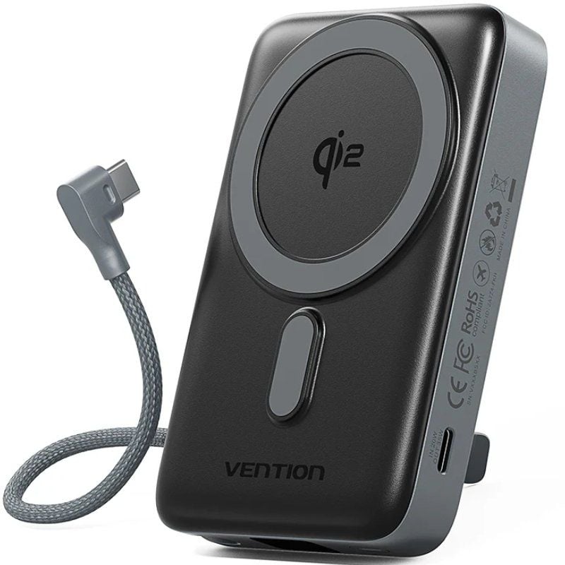 Powerbank 10000mah Vention FKHH0 / 35W / sem Fios / Cinzento / Inclui Cabo USB Tipo-c