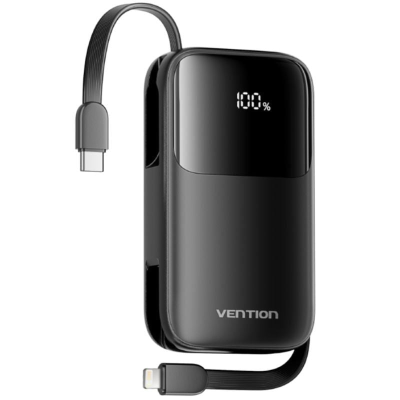 Powerbank 10000mah Vention I11BA / 22,5w / Preto / Inclui Cabo USB Tipo C e Cabo Lightning