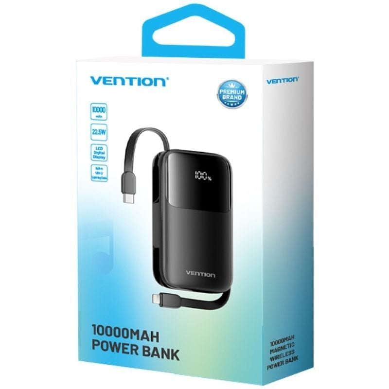 Powerbank 10000mah Vention I11BA / 22,5w / Preto / Inclui Cabo USB Tipo C e Cabo Lightning
