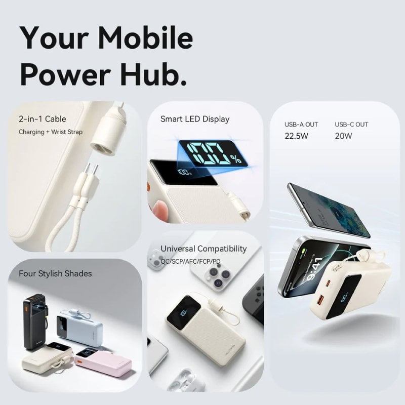 Powerbank 20000mah Vention Xgyw0-40-ty / 22,5w / Branco / Inclui Cabo USB Tipo C