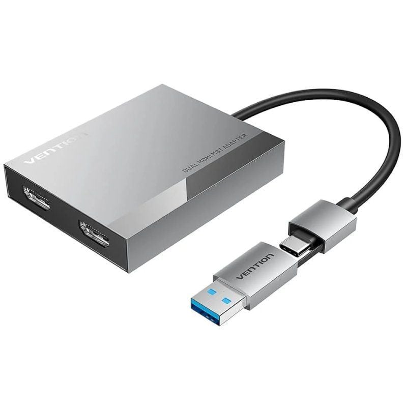 Conversor Vention ACXHB / USB Tipo C Macho / USB Macho - 2x HDMI Fêmea / 15cm / Cinzento