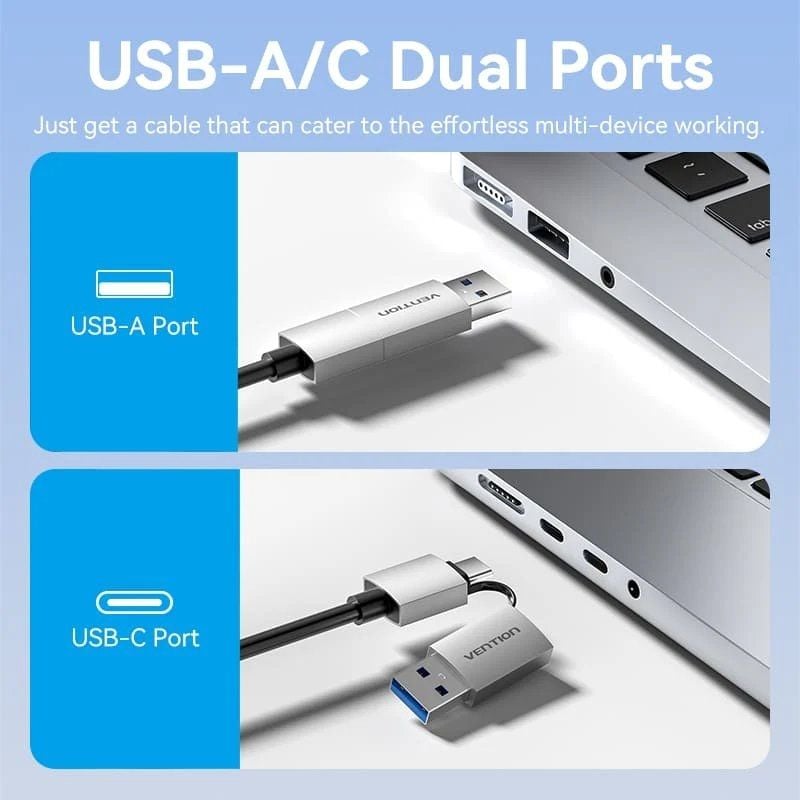 Conversor Vention ACXHB / USB Tipo C Macho / USB Macho - 2x HDMI Fêmea / 15cm / Cinzento