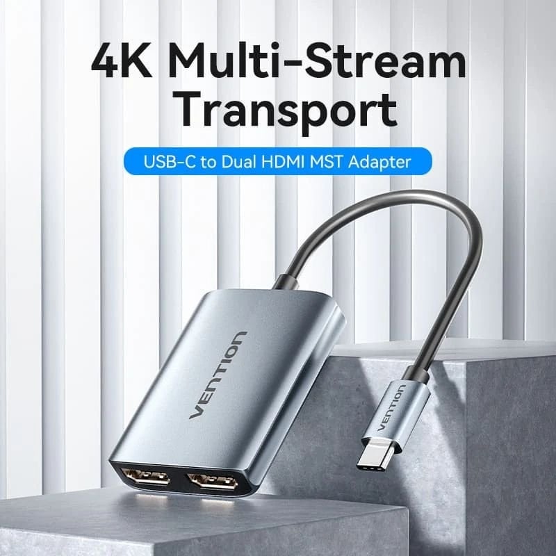 Cabo Conversor Vention ACZHB / USB Tipo C Macho - 2x HDMI Macho / Cinzento