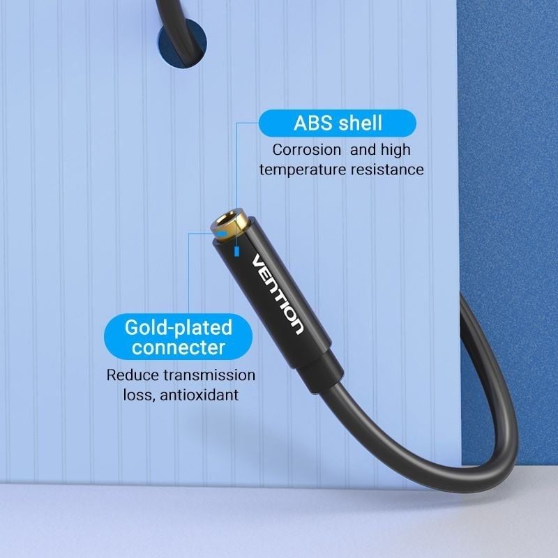 Vention BBZBD Cabo Estéreo / Jack 3.5 Macho - Jack 3.5 Fêmea / 50cm / Preto