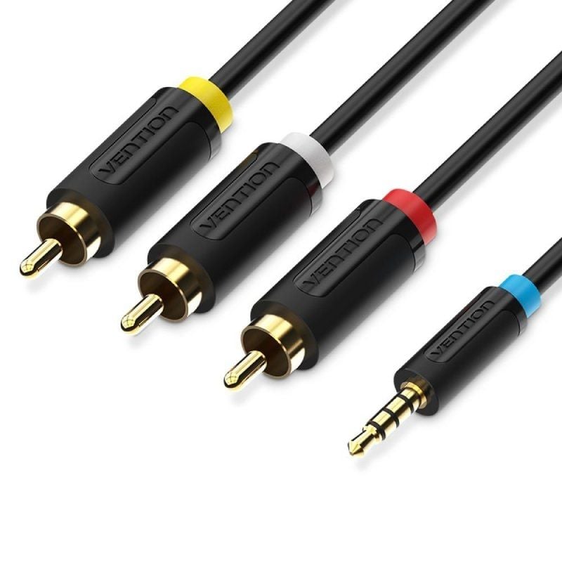 Cabo Estéreo Vention BCBBG / Jack 3.5 Macho - 3x RCA Macho / 1,5m / Preto
