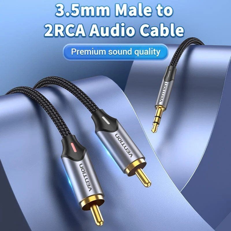 Cabo Áudio Vention BCNBG / 2x RCA Macho - Jack 3,5 Macho / 1,5m / Cinzento