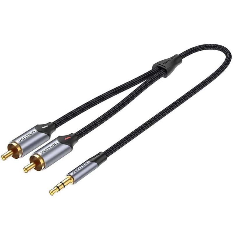 Cabo Áudio Vention BCNBK / 2x RCA Macho - Jack 3.5 Macho / 8m / Cinzento