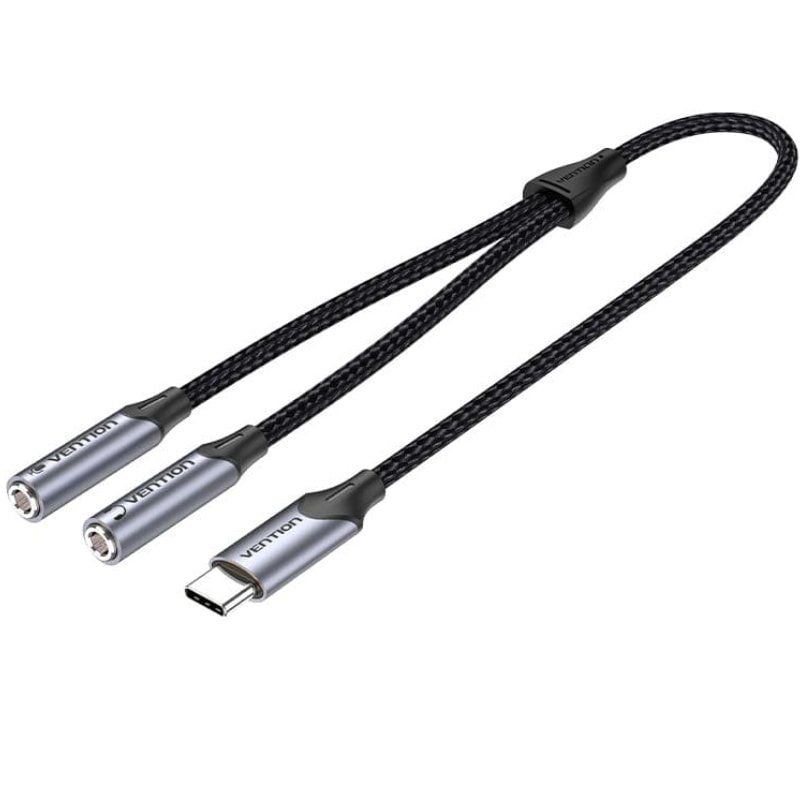 Cabo Conversor USB Tipo C Vention BGNHY / USB Tipo C Macho - 2x Jack 3,5 Fêmea / 30cm / Cinzento