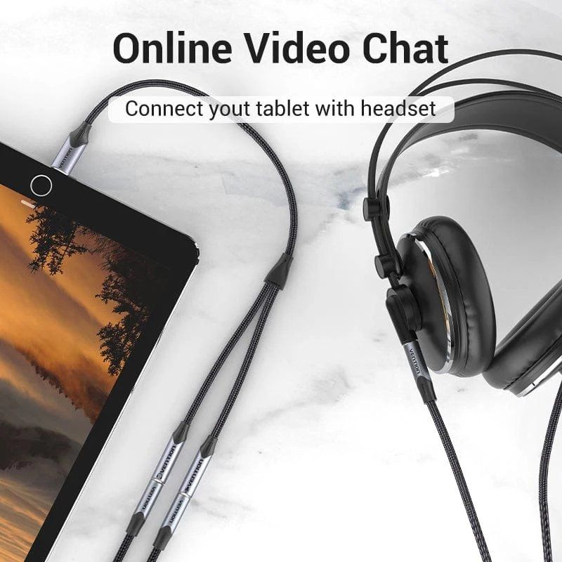 Cabo Conversor USB Tipo C Vention BGNHY / USB Tipo C Macho - 2x Jack 3,5 Fêmea / 30cm / Cinzento