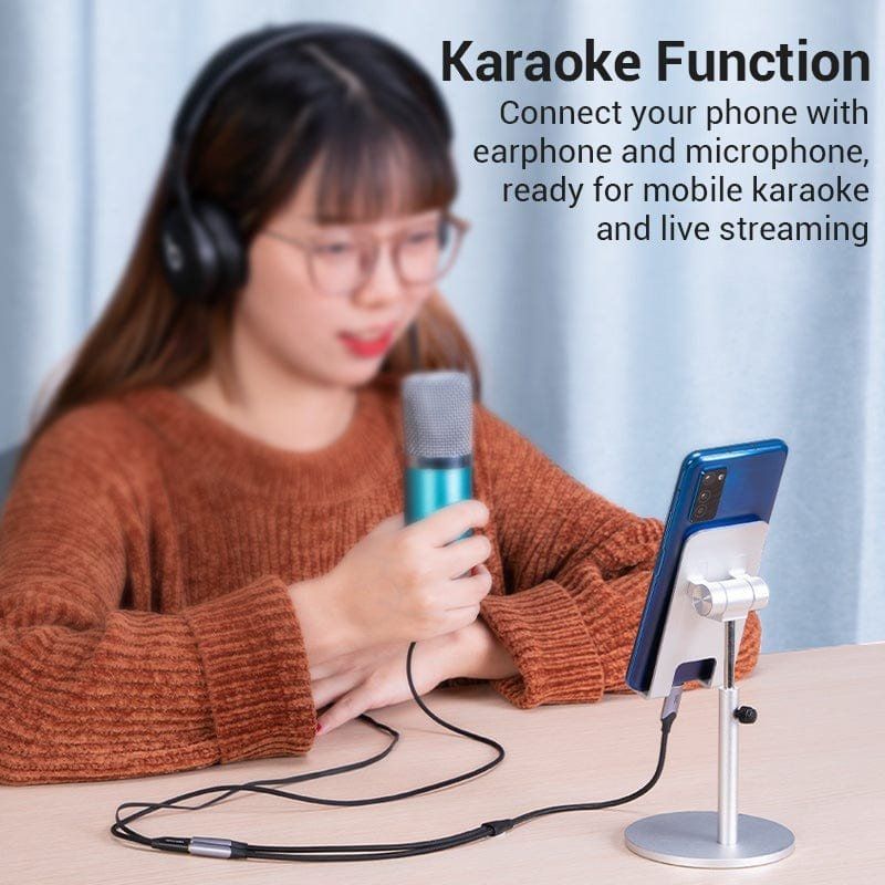 Cabo Conversor USB Tipo C Vention BGPHY / USB Tipo C Macho - 2x Jack 3,5 Fêmea / 30cm / Cinzento