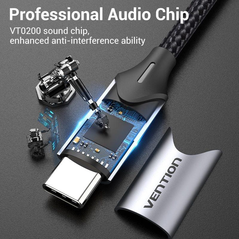 Cabo Conversor USB Tipo C Vention BGPHY / USB Tipo C Macho - 2x Jack 3,5 Fêmea / 30cm / Cinzento