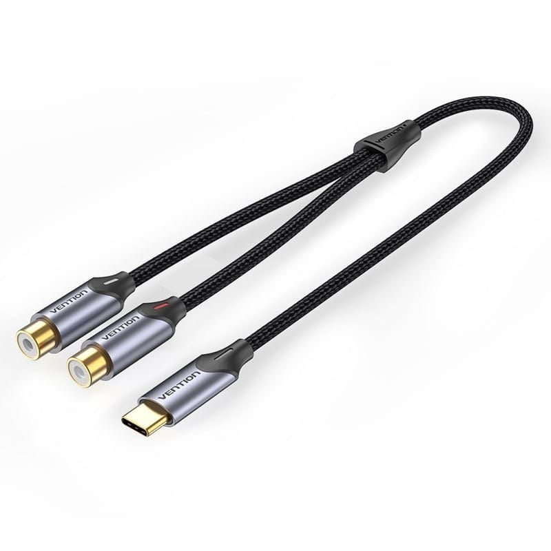 Cabo Conversor Vention BGVHG / 2x RCA Fêmea - USB Tipo C Macho / 1,5m / Cinzento