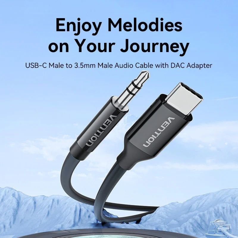 Cabo Conversor de Áudio Vention BIFBF / USB Tipo C Macho - Jack 3,5 Macho / 1m / Cinzento