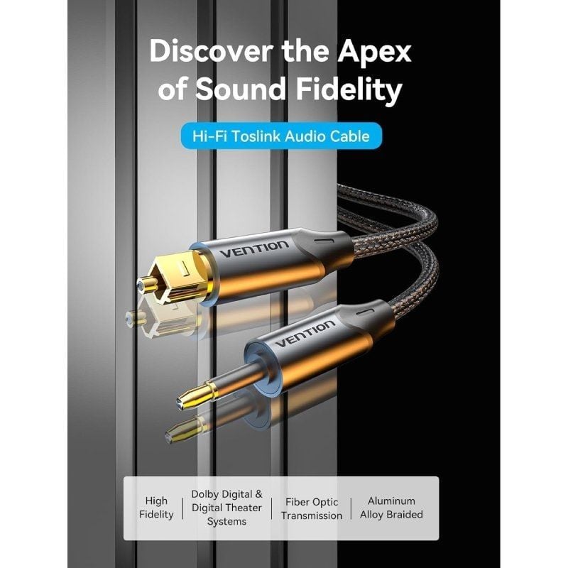 Cabo de Áudio de Fibra Ótica Vention BKCBG / 1,5m / Preto