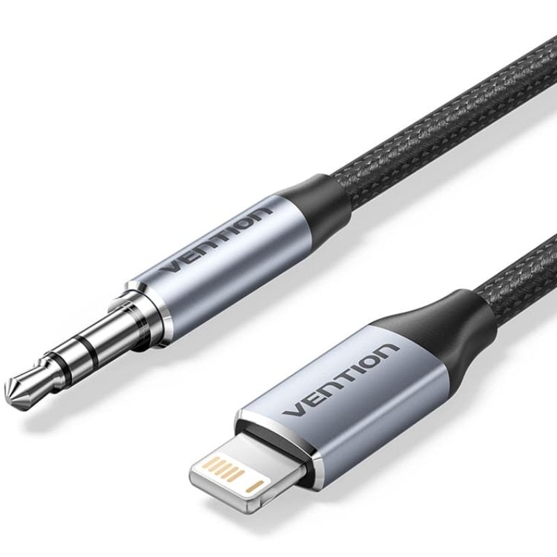Adaptador Áudio Vention BMCHG / Jack 3,5 Macho - Lightning Macho / 1,5 M / Cinzento