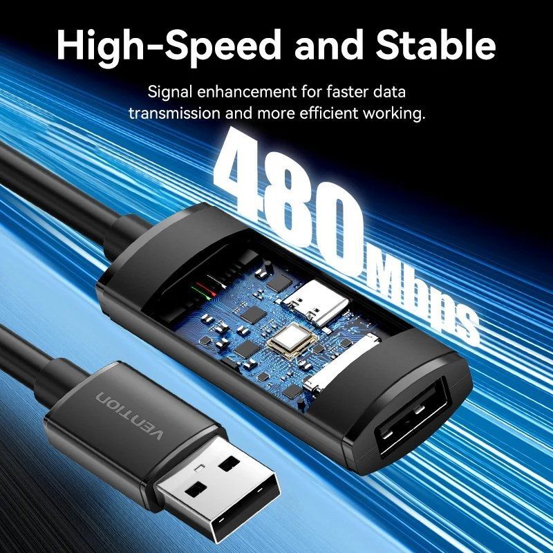 Cabo de Extensão USB 2.0 CBKBL da Vention / USB Macho - USB Fêmea / 480mbps / 10m / Preto