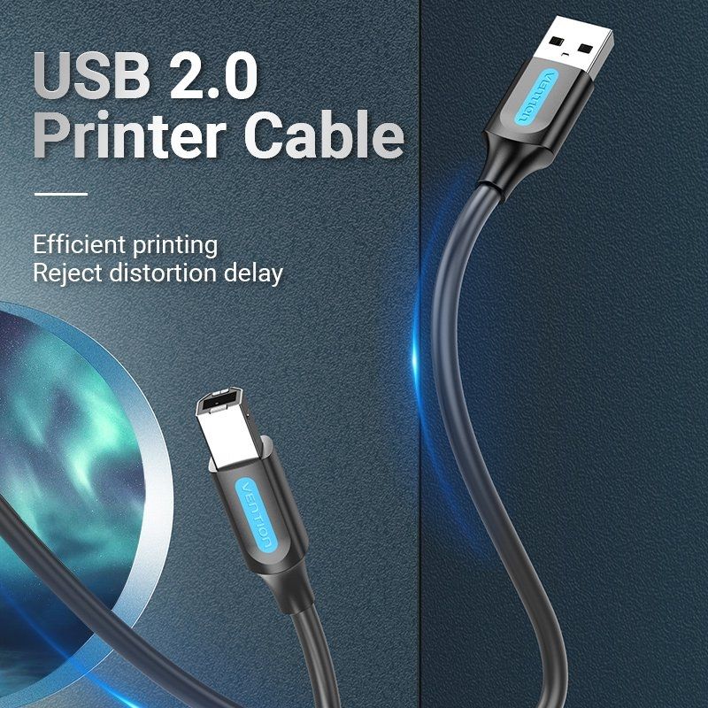 Cabo para Impressora Vention COQBI USB 2.0 / USB Tipo B Macho - USB Macho / 480mbps / 3m / Preto