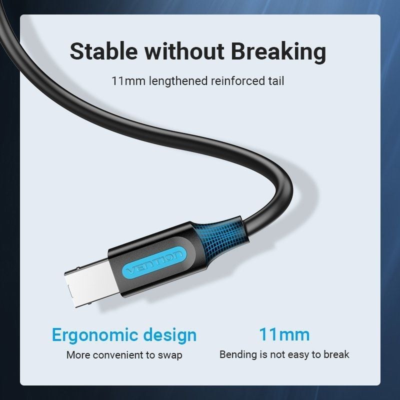 Cabo para Impressora Vention COQBI USB 2.0 / USB Tipo B Macho - USB Macho / 480mbps / 3m / Preto