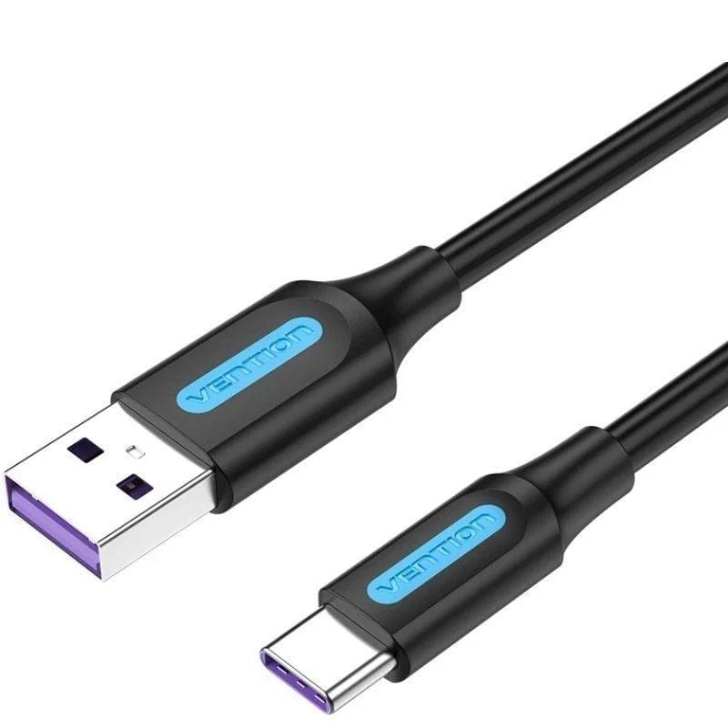 USB 2.0 Type-c Vention CORBC / Macho USB - Macho USB Type-c / Até 100W / 480mbps / 25cm / Preto