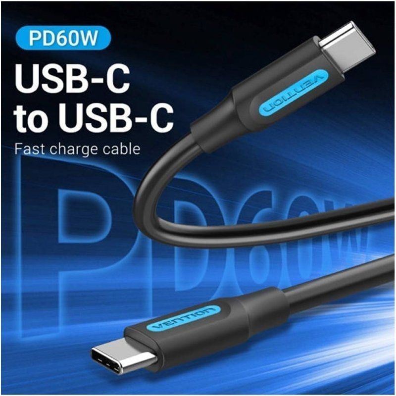 USB 2.0 Type-c Vention COSBD / USB Type-c Macho - USB Type-c Macho / Até 60W / 480mbps / 50cm / Pre…