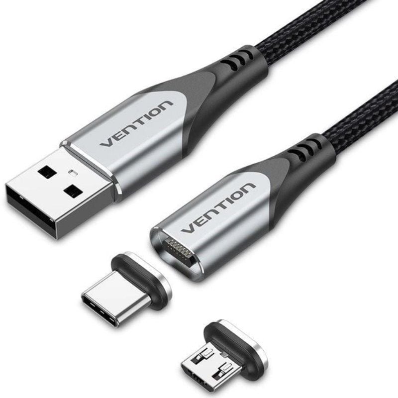 Cabo de Carregamento Magnético USB Tipo C com Adaptador Microusb Vention CQMHD / Microusb Macho - U…