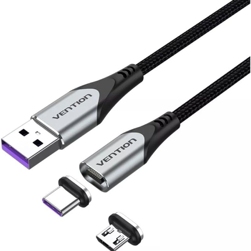 Cabo USB 2.0 Vention CQNHD / USB Macho / Microusb Macho - USB Tipo C Macho / 50cm / Cinzento