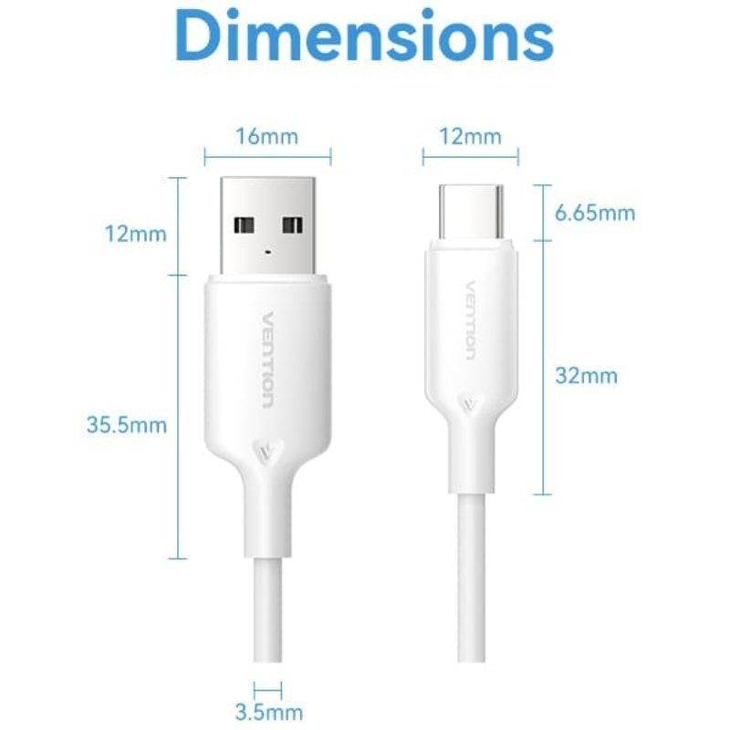 USB 2.0 Type-c Vention CTQWF / USB Type-c Macho - USB Macho / Até 60W / 480mbps / 1m / Branco